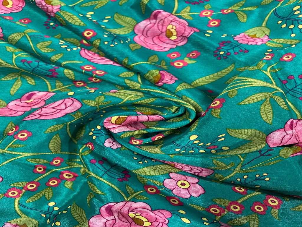 Teal-Green Floral Chiffon Fabric – The Design Cart