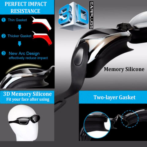 3D Memory Silicone Swim Goggles with Earplugs 11