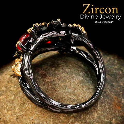 Cool Zircon Flower Black Ring 8a