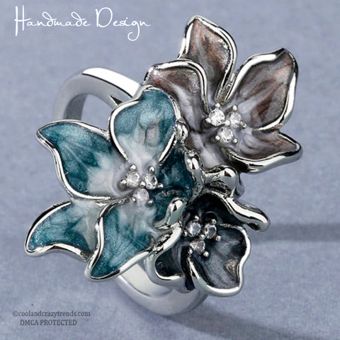 Handmade 925 Silver Enamel Flower Ring 5a