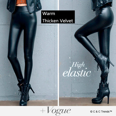 High Waist Leather Look Warm Leggings 11