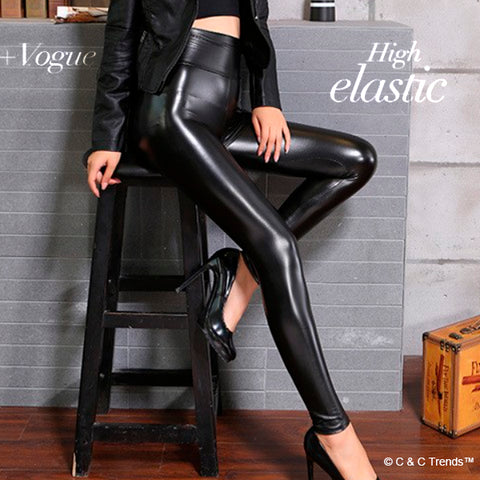 High Waist Leather Look Warm Leggings 12