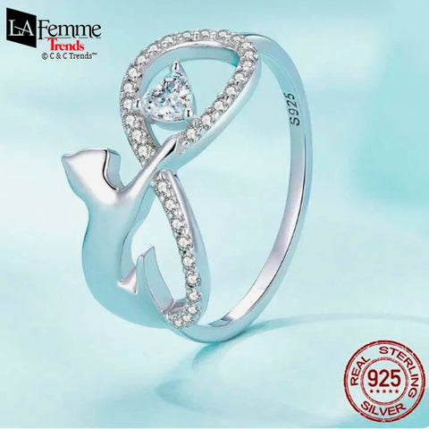 Unique 925 Sterling Silver & Zircons Infinity Cat Ring 2