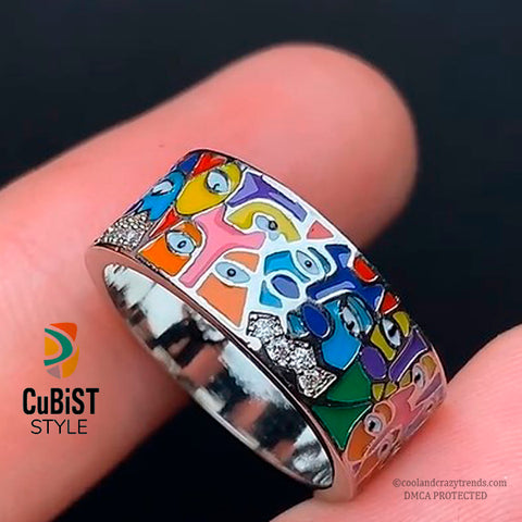 Zirconia Enamel Cubist Style Ring 4