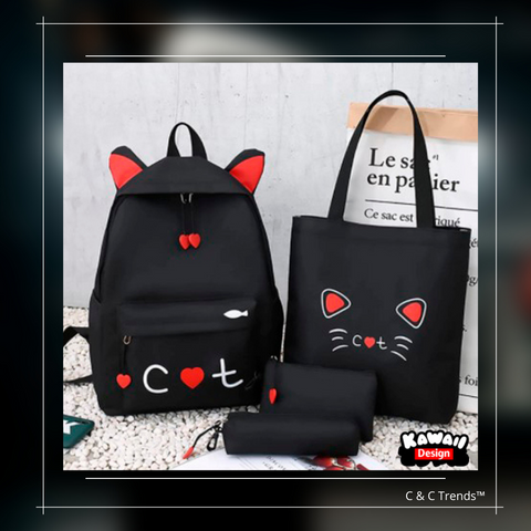 Harajuku Kawaii Cat Backpack Set insta