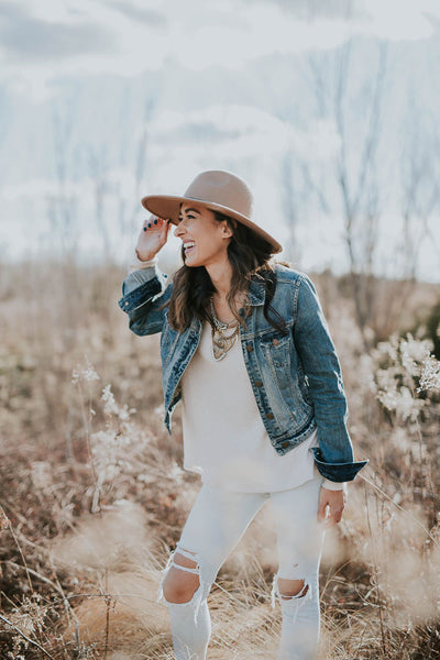 woman in denim jacket for spring fashion