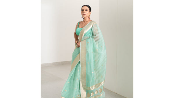 Blue Organza Saree