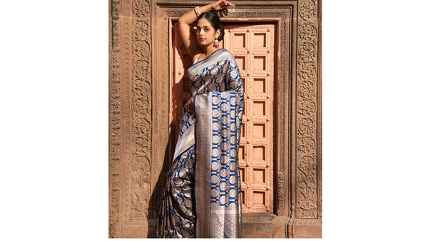 Midnight Blue Banarasi Silk Saree