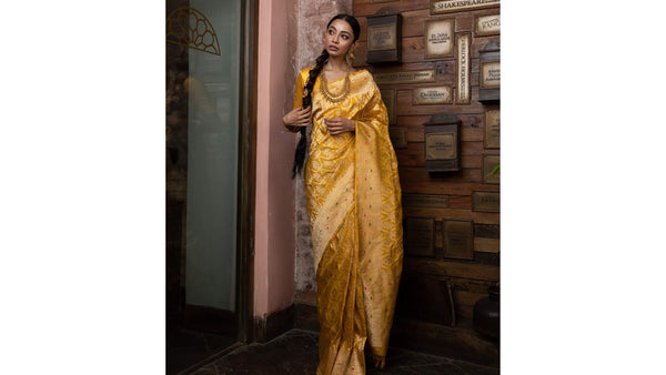 Yellow Banarasi Silk Saree – SHANGRILA DESIGNER