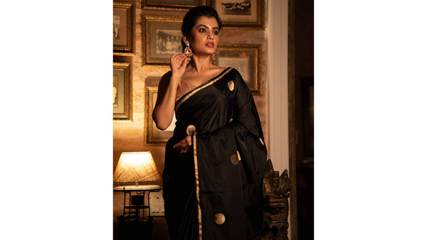 Black Banarasi Satin Silk Saree