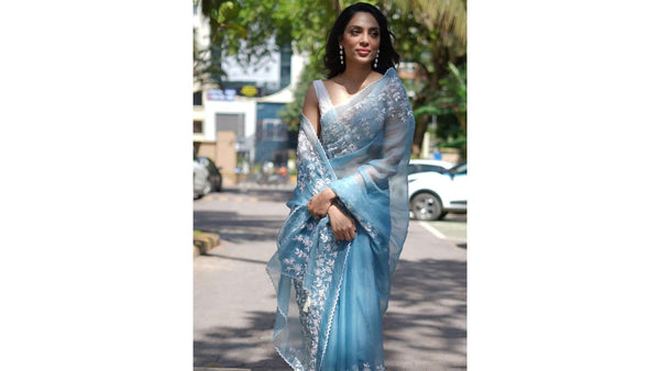 Sobhita Dhulipala in Pastel Blue Organza Saree