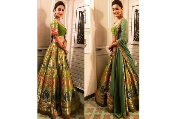 Alia Bhatt in Green Banarasi Lehenga