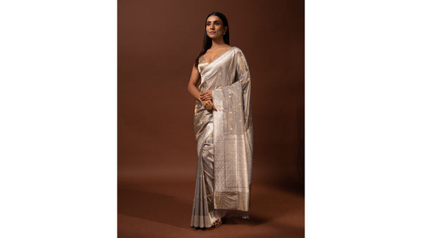 Grey Banarasi Katan Silk saree