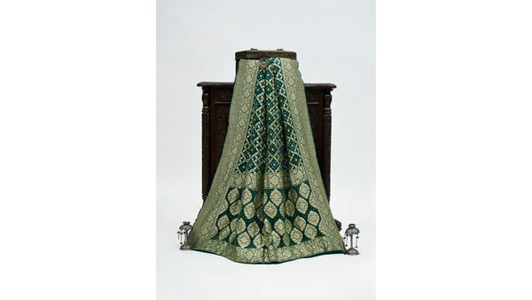 Bottle green Banarasi Bandhej Saree