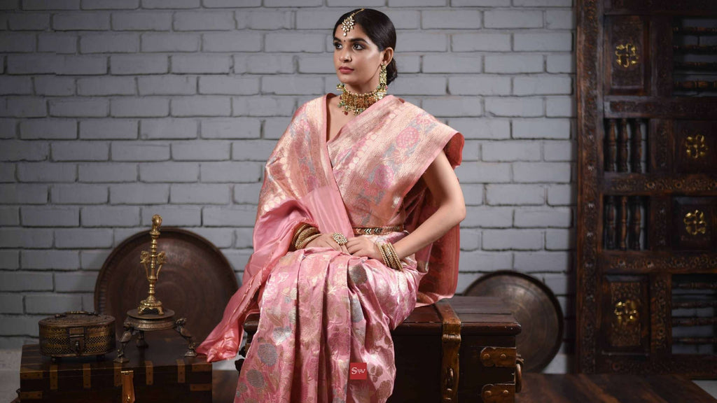 Pastel Pink Meenakari Katan Silk Handloom Banarasi Saree