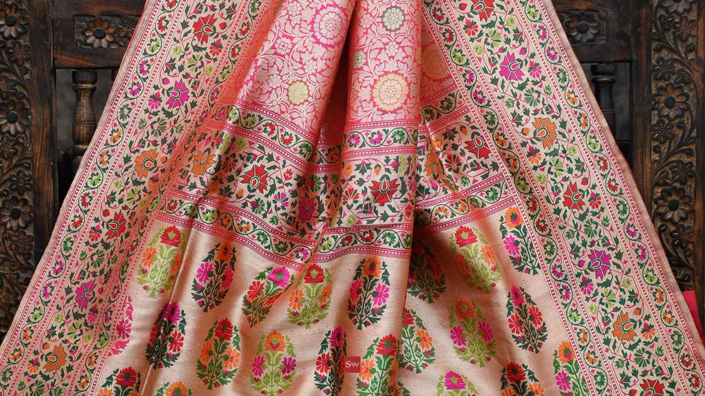 Pink Meenakari Katan Silk Handloom Banarasi Saree