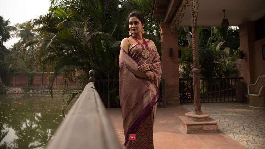 Purple Katan Silk Brocade Handloom Banarasi Saree