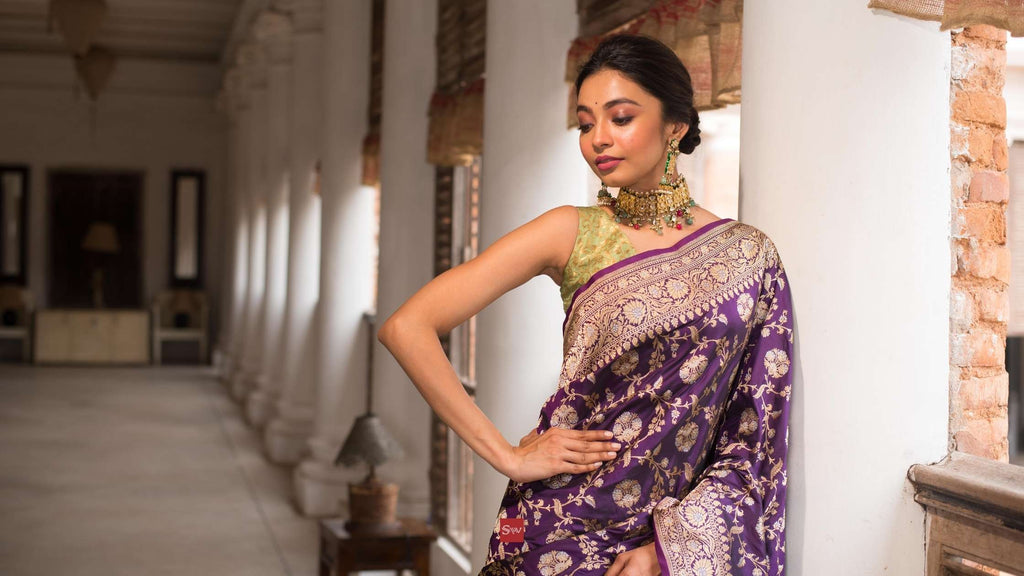 Purple Katan Silk Handloom Banarasi Saree