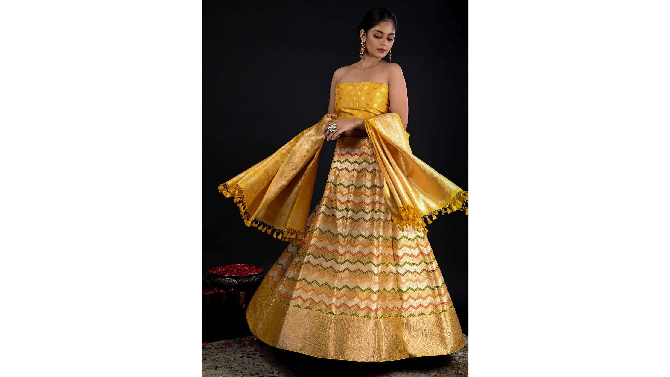 Yellow Silk Handloom Banarasi Lehenga