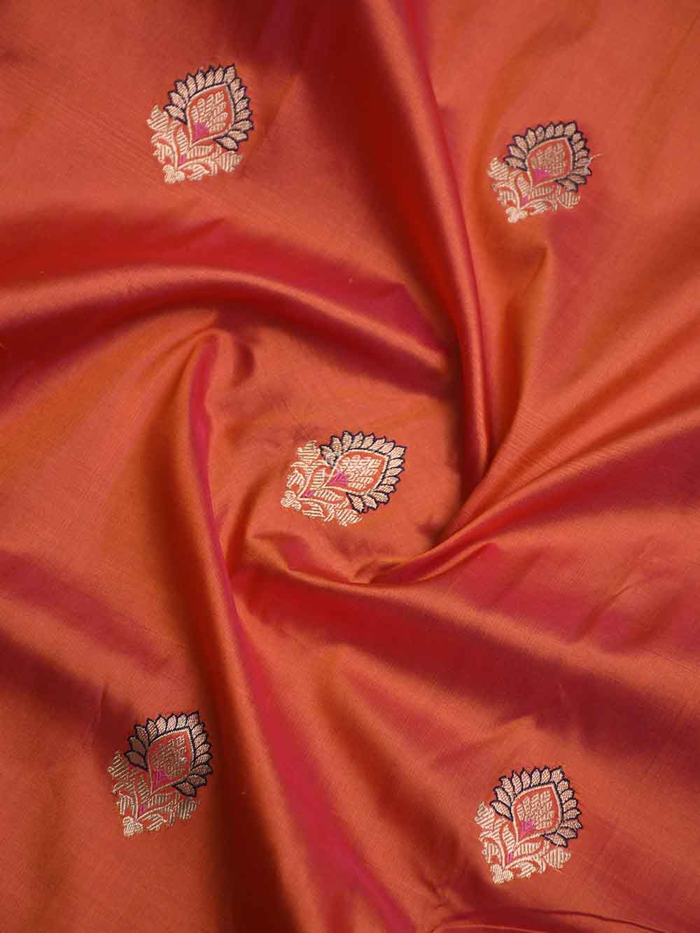 Rust Pink Boota Katan Silk Handloom Banarasi Saree - Sacred Weaves