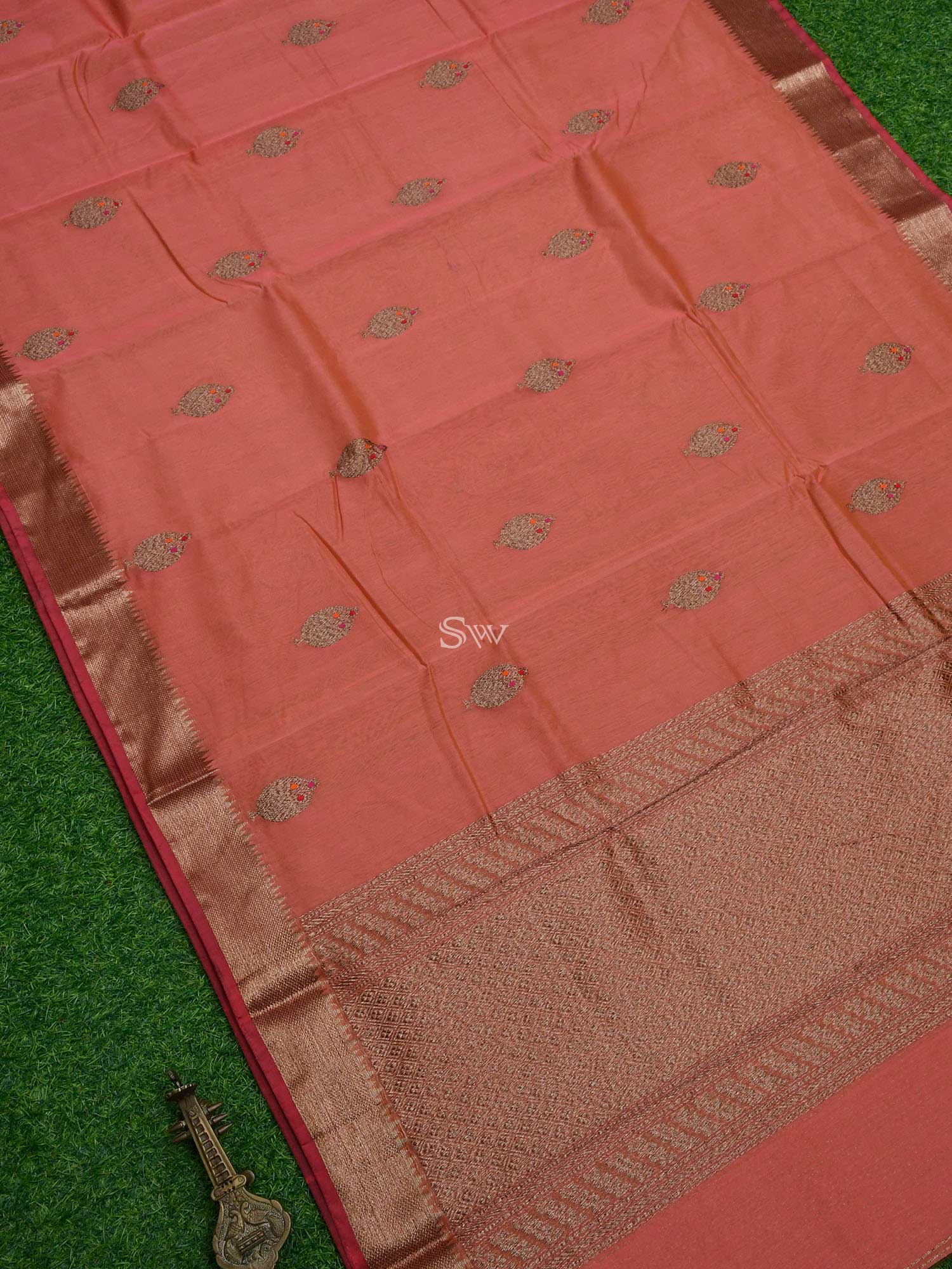 Pink Orange Boota Chanderi Silk Handloom Banarasi Saree - Sacred Weaves