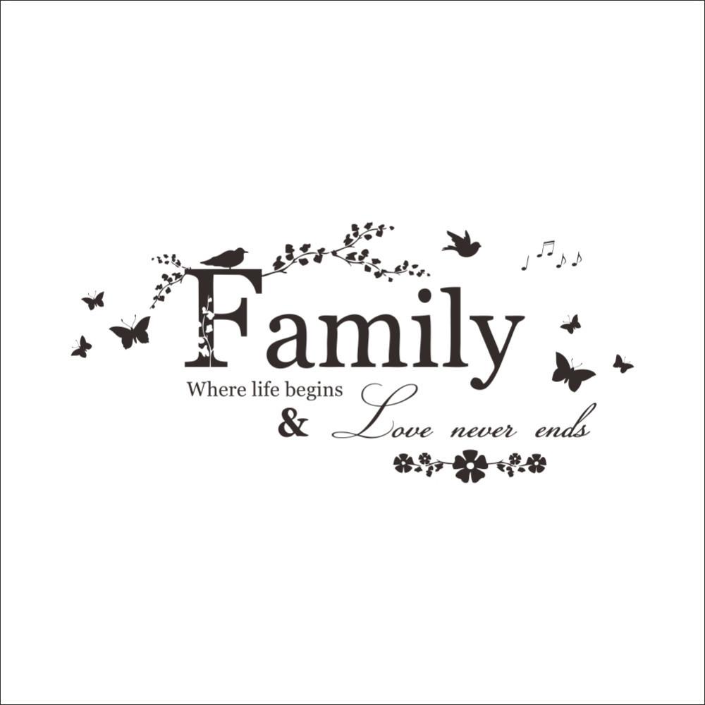 Family Love Never Ends Quote vinyl Wall Decal