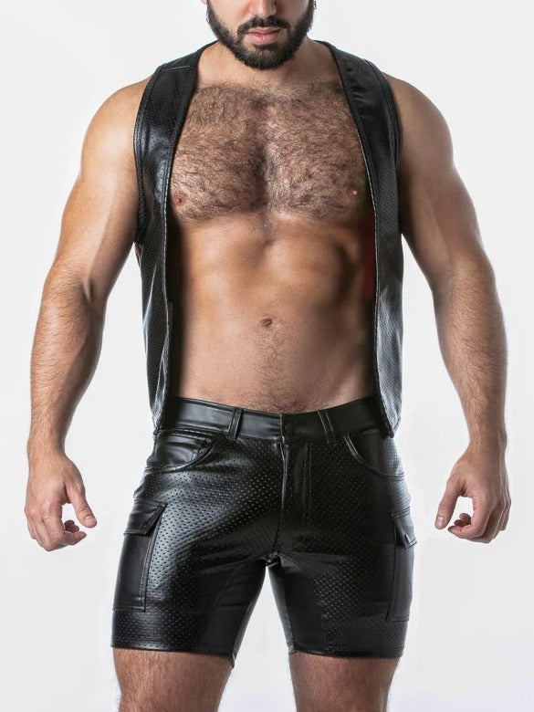 LOCKER GEAR RUB IT PUNCH HOLE LEATHERETTE VEST RED FRONT