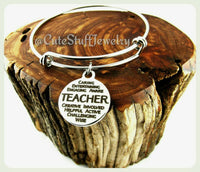 Inspirational Teacher Bracelet, Teacher Bangle, Favorite Teacher Bracelet, Favorite Teacher Bangle, Handmade Teachers Appreciation Jewelry