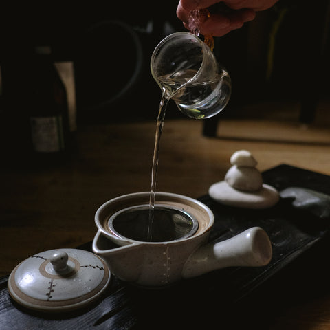 Pouring Japanese green tea