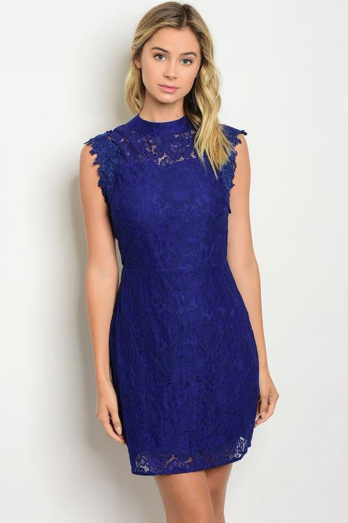 Royal Blue Sleeveless Open Back Lace Mini Dress – Lady Laila Boutique