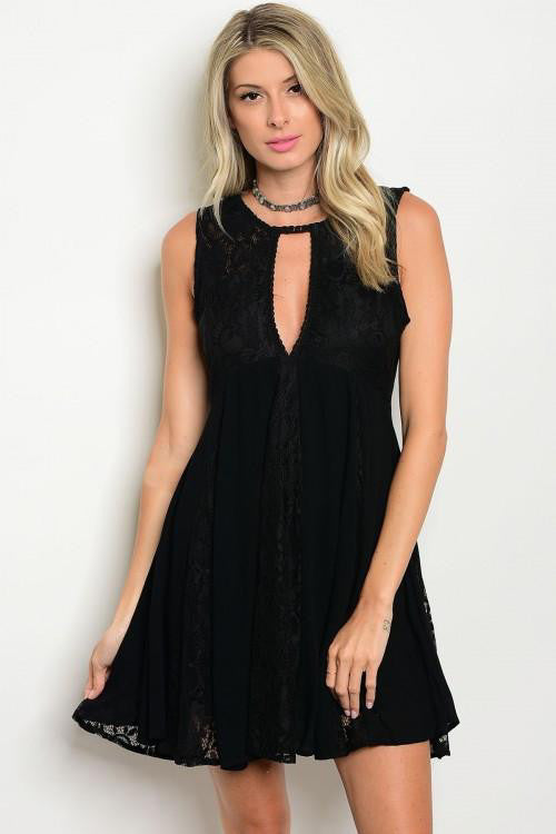 Black Sleeveless Keyhole Neckline Lace Mini Dress – Lady Laila Boutique