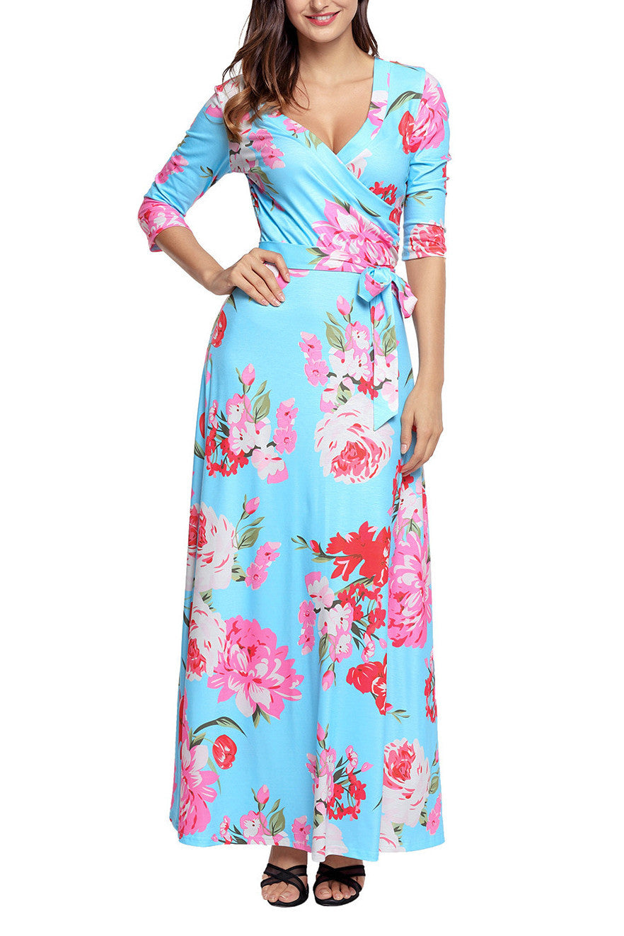 light blue floral wrap dress