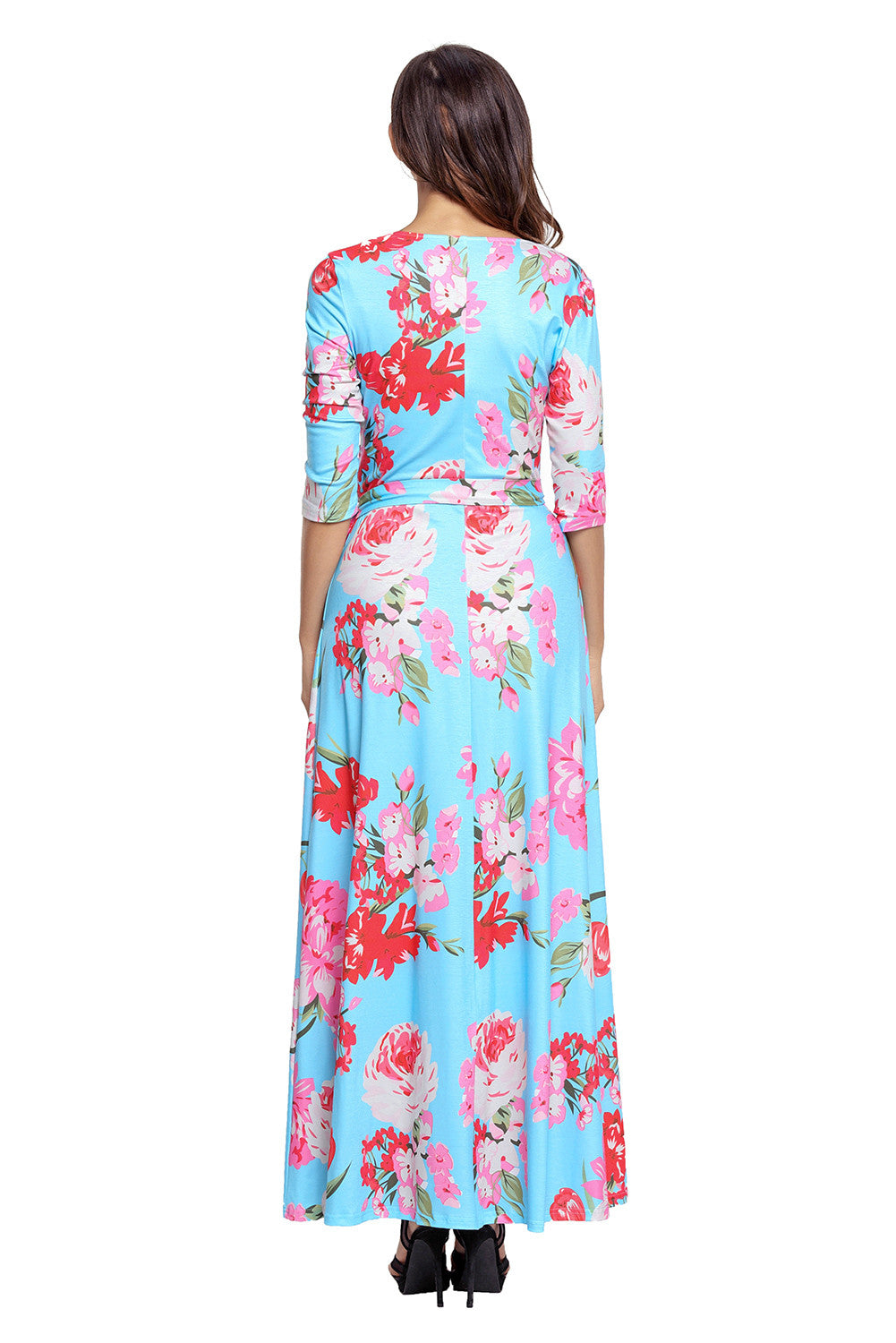 Light Blue Pink Floral Wrap Maxi Dress – Lady Laila Boutique