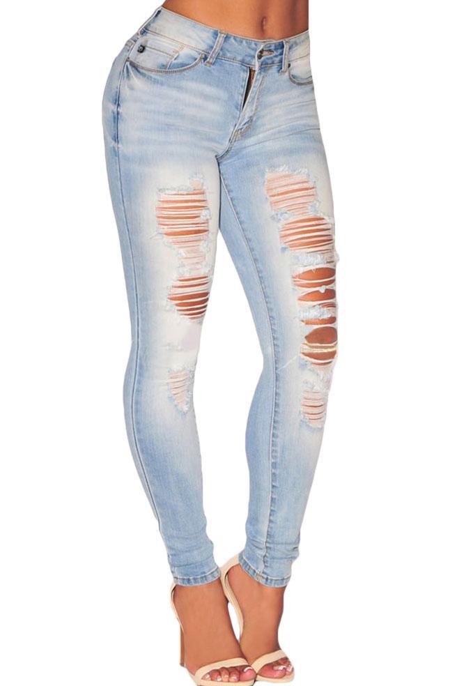 light blue high waisted ripped skinny jeans