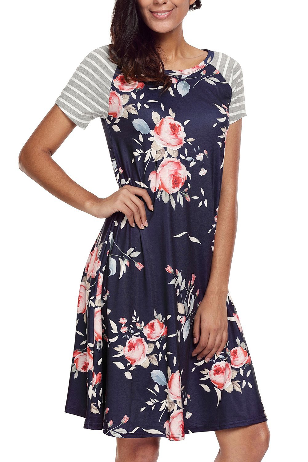 Navy Blue Floral Print A-line Knit T-shirt Dress – Lady Laila Boutique