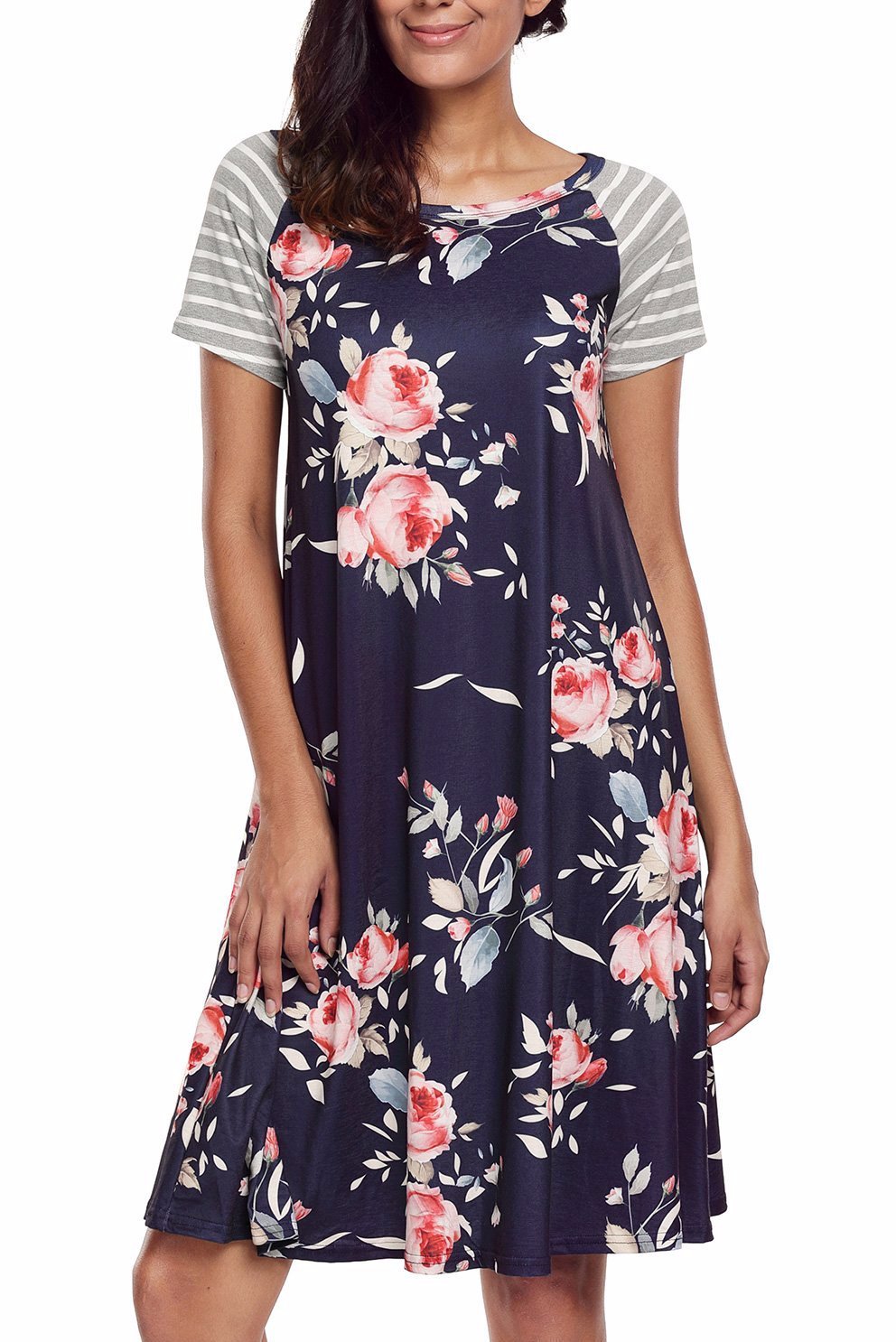 Navy Blue Floral Print A-line Knit T-shirt Dress – Lady Laila Boutique