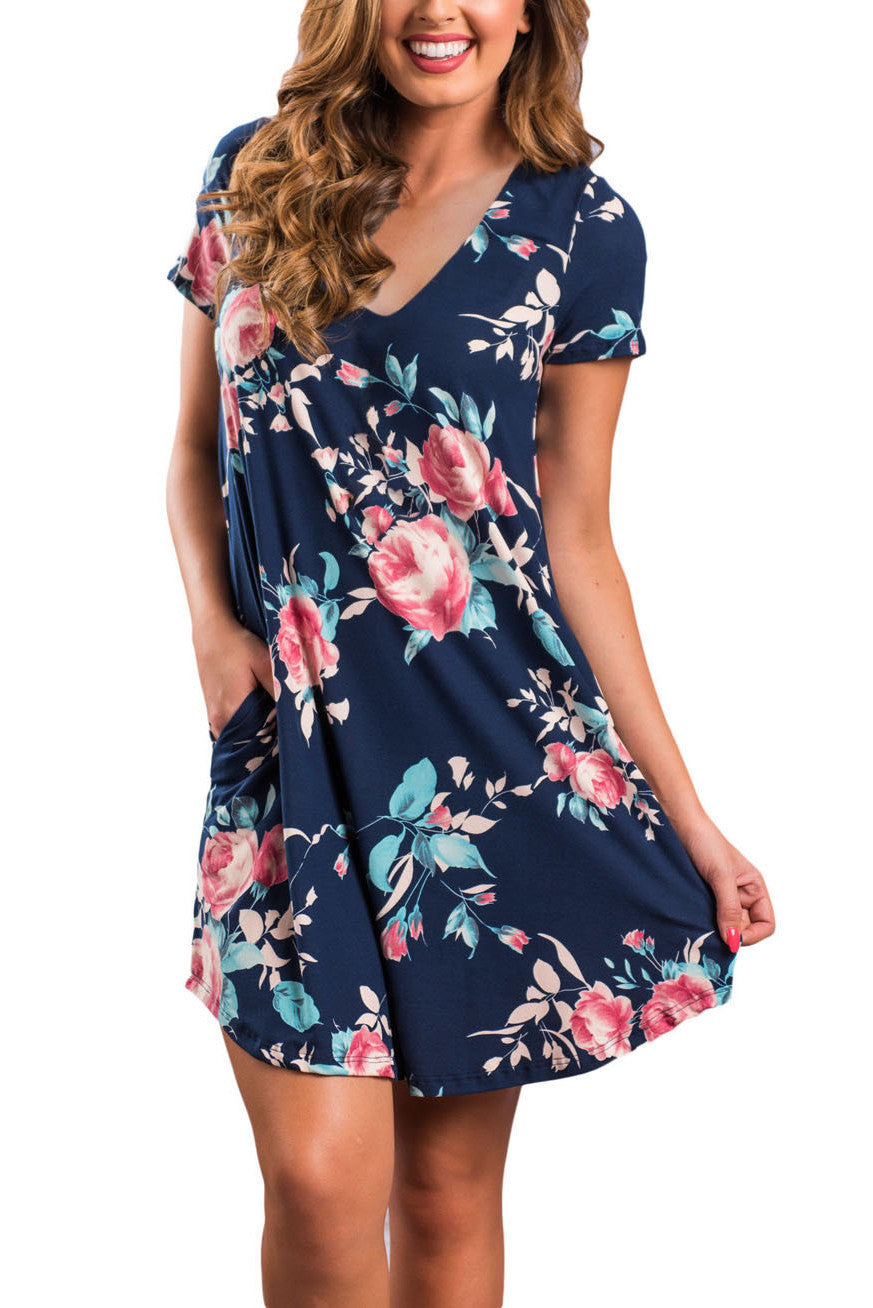 navy floral shirt dress