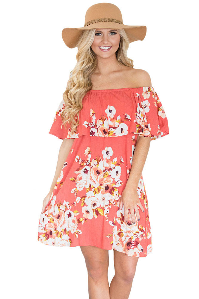 Orange Ruffle Floral Off Shoulder Dress – Lady Laila Boutique