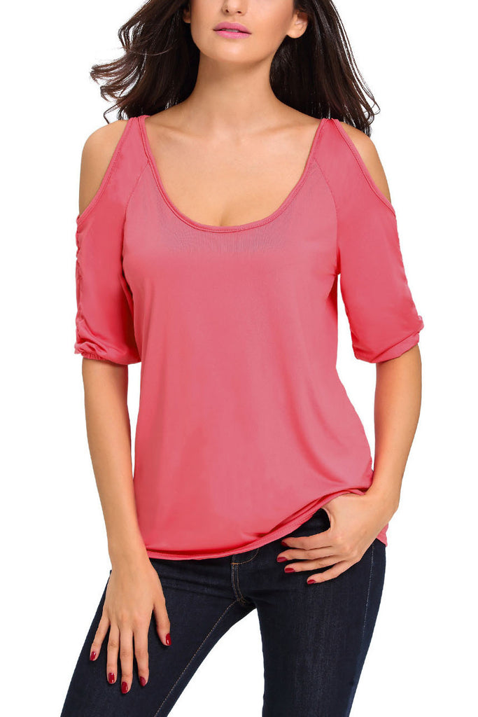 Pink Scoop Neck Cold Shoulder Quarter Sleeve Top – Lady Laila Boutique