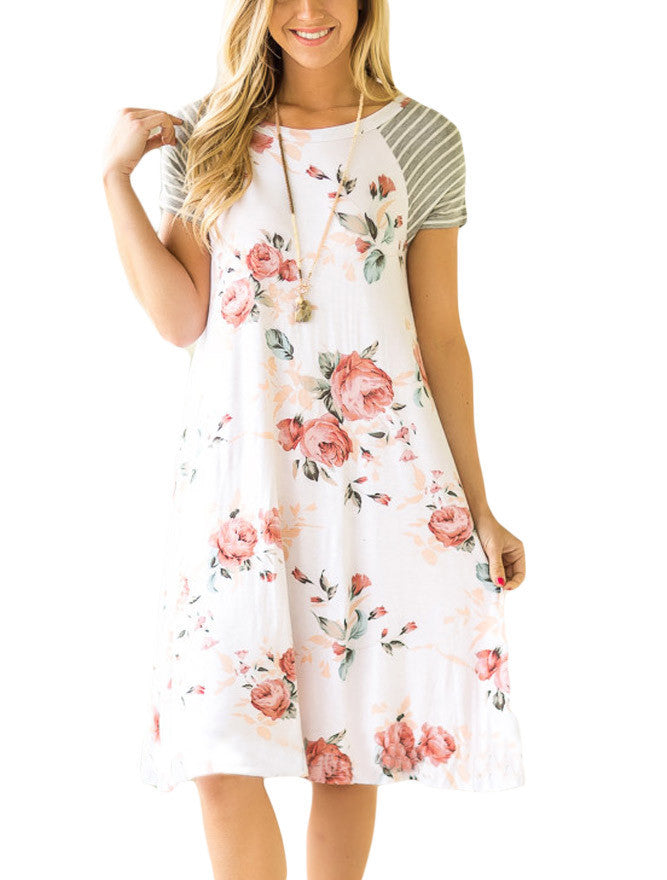 White Floral Print A-line Knit T-shirt Dress – Lady Laila Boutique