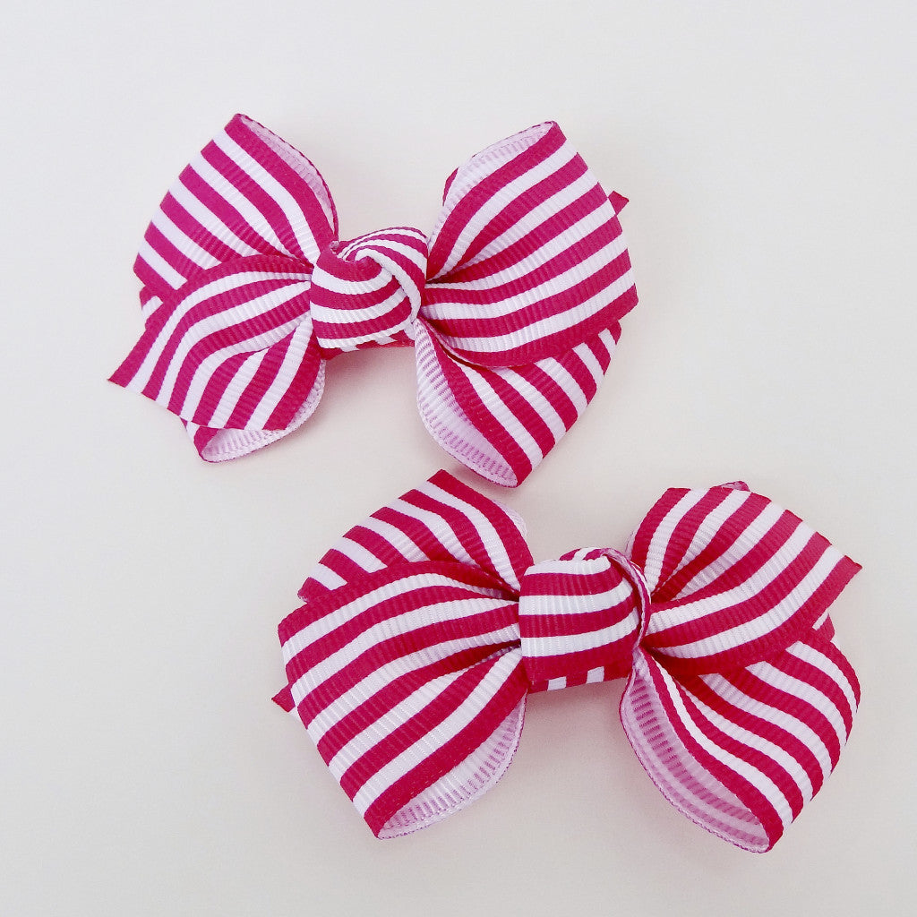Baby Girls Pink Striped Cross Grain Ribbon Hair Bow Clips 2.8”Long- Se ...