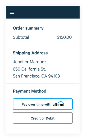 Affirm step one fill cart