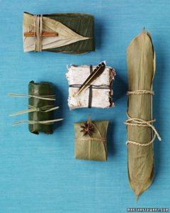 leaf wrapped presents