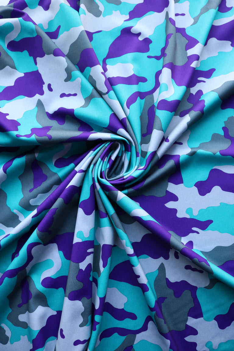 Turquoise/Purple/Grays Camo QUAD Performance Jersey Knit | Surge Fabric ...
