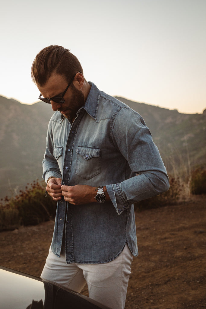 Buttoning Up Denim Shirt