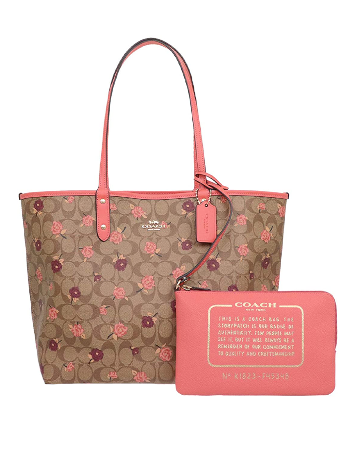 coach reversible city tote pink