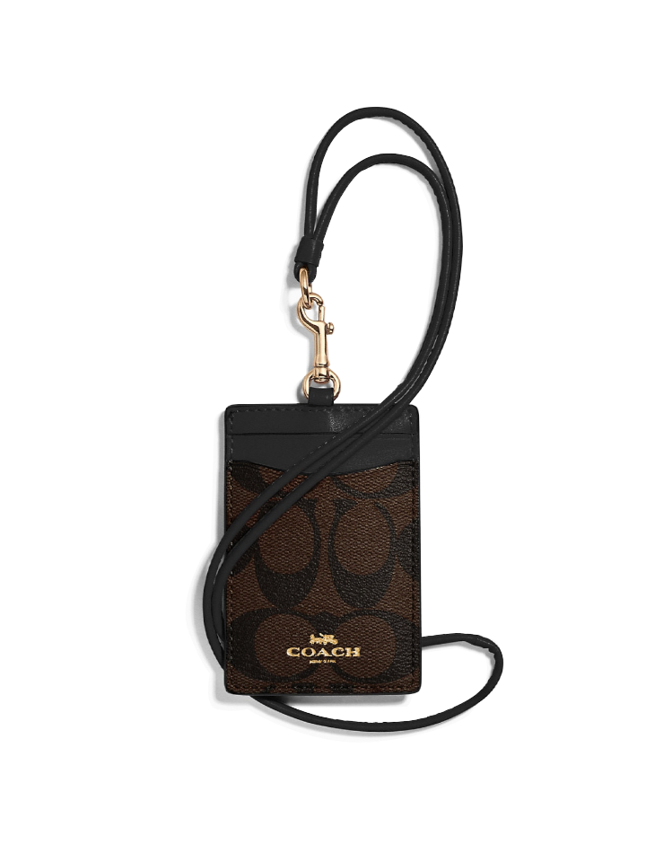 coach signature lanyard id case