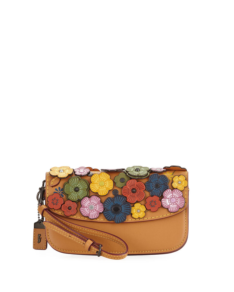 coach clutch with small tea rose