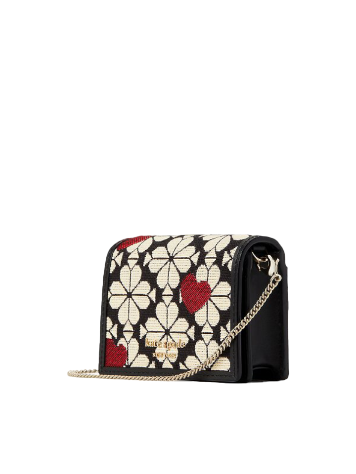 Kate Spade Flower Jacquard Hearts Chain Cardholder Black Multi – Balilene