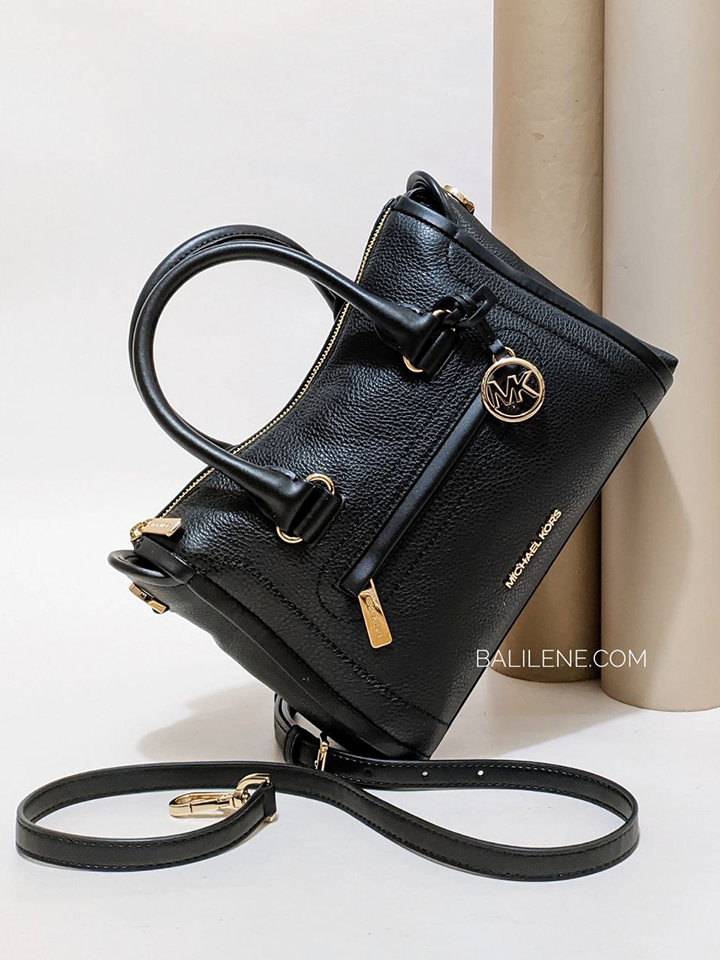 Michael Kors Carine Medium Pebbled Leather Satchel Bag Black – Balilene